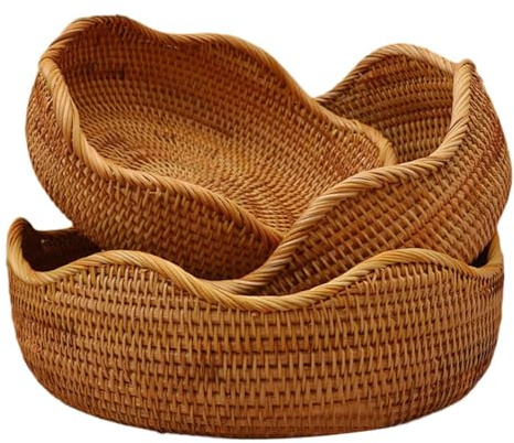 KESOTO Cesta para Servir Comida de 3 Piezas, Cesta de Mimbre Tejida para Servir Fruta en Restaurante Al Aire Libre, Cesta de Pan de Mimbre de 3 Tamaños Difer