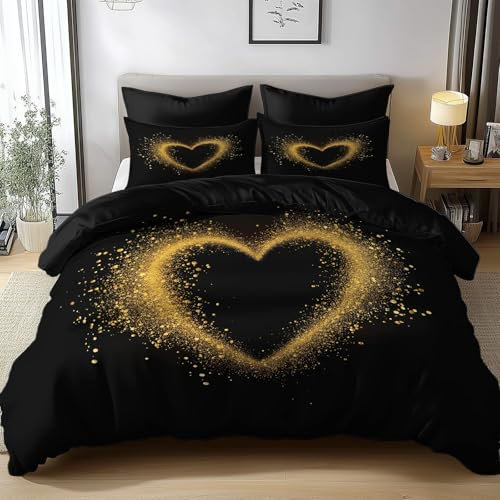 Fibra Superfine Copripiumini Reversibile Minimalismo A Forma Di Cuore Prevenire L'Allergia Con Cerniera Morbido E Confortevole Copripiumino 135x200cm Stampa 3D Set Copripiumino Con Due Federa 50x75cm