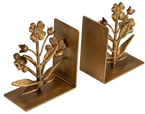 Creative Co-Op Buchstützen aus gegossenem Metall, Blumenmotiv, goldfarben, 2 Stück