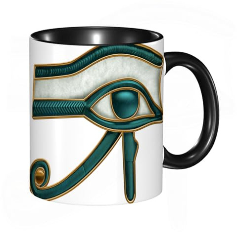 HRRASFAZF Tasse à Café | Tasse Céramique Fine | Cadeau Original | 330ml | Mug avec Anse | Cadeau Original pour Homme et Femme | Égyptien, Œil d'Horus Wadjet, ancien symbole égyptien de protection,