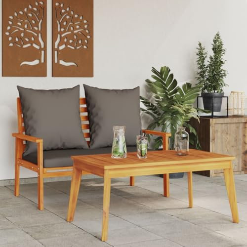 Homgoday Gartensofa-Set mit Kissen Massivholz Akazie Gartenlounge, Lounge Sofa, Balkon Lounge Balkonmöbel Gartenmöbel Loungemöbel