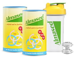 Almased Mandel-Vanille – 2er Bundle + Shaker – Abnehmshake für den Stoffwechsel – hochwertiges Protein – 20 Portionen