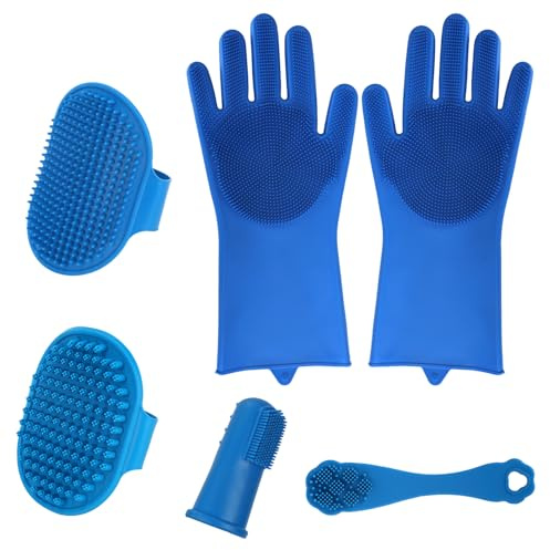 6stk Hundebadewanne Set, Wiederverwendbare Hundewaschhandschuhe Hundeshampoo Bürste Verstellbarem Riemen Hunde Massagebürste Vielseitigem Griff für Kurzem Langem Hunde Katzenhaar