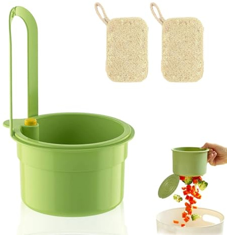 LNSYSNS Cestino Scolapiatti da Lavello, Staccabile Cestello Scolapiatti da Lavello, Cestello di Scarico con Bottoni Automatici, con 2 Panni in Luffa per La Pulizia e L'organizzazione Della Cucina