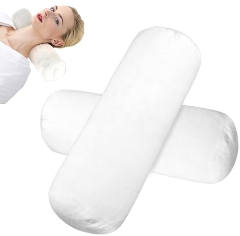 Larrel 2PCS Cervical Neck Roll Pillow Cover, White Neck Roll Pillow Cover with Zipper, Round Neck-Pillow Case for Cylindrical Pillow-Cushion, 16x8.3 Inch Soft Bolster Pillowcases for House Home Decor