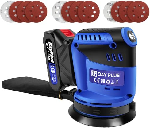 Cordless Random Orbital Sander 125mm 5inch Palm Sanders 21V 3-Speed, Dust Bag, Sealed Bearings, Swirl-Free Finish