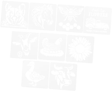 Veemoon 9 Stück Teiliges Farm Animal Stencils Set Wiederverwendbare Malvorlagen mit Pferd Ziege Rind Schaf Schwein Ente Gans Diy Schablonen für Wandmalerei Handwerk und Dekoration