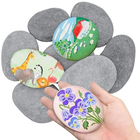 TOKSEO 10 Pièces Pierres Plates à Peindre, Galets de 8 à 10 cm, Galets Lisses pour Jardin, Aquarium, Pierres de rivière Naturelles Peindre