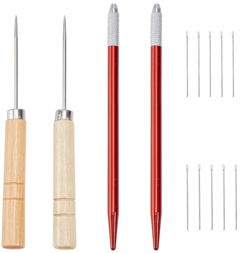 OLYCRAFT 14Pcs Model Hair Rooting Holders Kit 0.7/0.9mm Model Hair Rerooting Knitting Needles Rooting Holders Reroot Rehair Tools with Wood Awls Crochet Hooks for Models Wig Implant Making Supplies