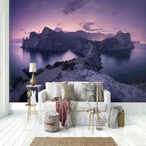XLMING Esthétique Ciel Violet Montagnes Lac 3D Papier Peint Luxe Décoration Manger Adulte Intérieure Salon Canapé Chambre Fond TV Mur-150cm×105cm