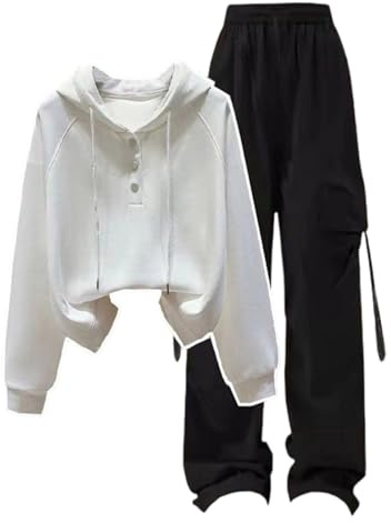 Tuta da Ginnastica per Bambini e Ragazzi, Set 2 Pezzi, Felpa con Cappuccio Carino, Pantaloni Joggers a Gamba Larga, Abbigliamento per la Scuola, Maniche Lunghe, Tuta per Adolescenti 10-16 Anni, 12