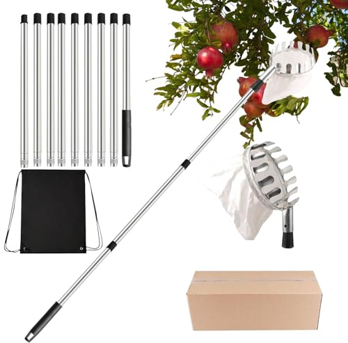 Picker de fruits - Picker de fruits avec poignée télescopique | Cueilleurs cerises avec poteau télescopique en acier inoxydable léger et sac en coton Pôle télescopique continuellement réglable