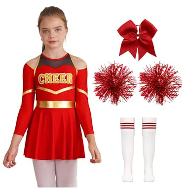 inlzdz Disfraz De Animadora Para Niña 4 Piezas Vestido Porristas Con Pompones Vestido De Danza Deportivas Disfraz Fiesta Carnaval Rojo 7-8 años