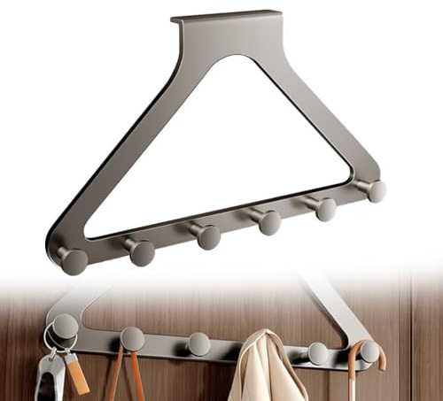 Türhänge-Organizer – Robuste Garderobenstange mit 6 Haken für Mäntel, Handtücher und Taschen, Türgarderobe zum Einhängen Ohne Bohren, platzsparende Türhakenleiste für Küche Wohnzimmer Bad (Grau)