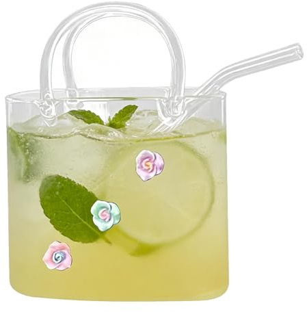 Jarrón de para bolso de mano | Gran capacidad, borde ancho, recipiente para beber con pajita, cuenco para peces, florero, para casa, cafetería, bar, despedida de soltera, noche de chicas