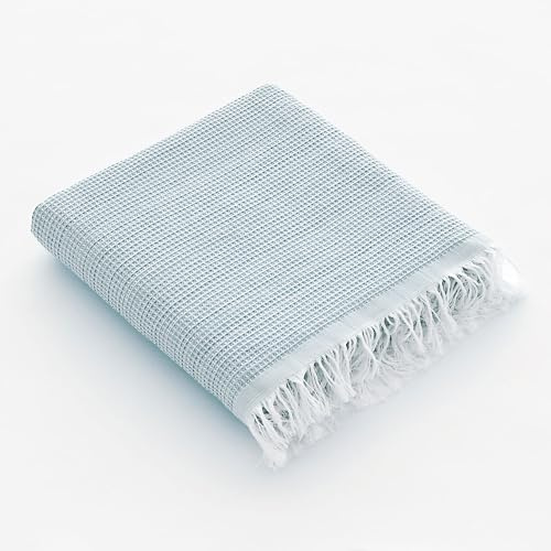 GAMUSI Toalla Pareo de Playa Rectangular. Fouta de baño, Tejido en Relieve de Hilo Tintado, con Flecos. Celeste.