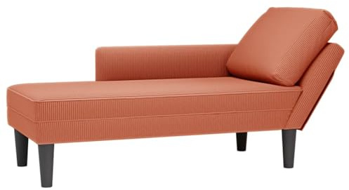 Bendmaxx Chaiselongue Recamiere mit Kissen Rot-orange Cordstoff, 132 x 56 x 70 cm, mit Armlehne und Rückenlehne, Relaxliege für Wohnzimmer Schlafzimmer Gästezimmer