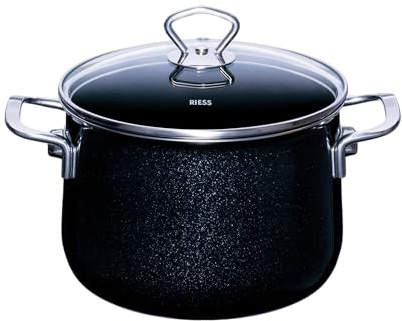 Riess, 0703-009, Topf mit Glasdeckel Ø 20cm, BLACK MAGIC, Emaille, Vol. (rec.): 4,0 Liter, Made in Österreich, LBH: 29,0x21,3x14,0cm, 2,840kg, Induktion-, Gas-, Elektroherd geeignet, Spülmaschine