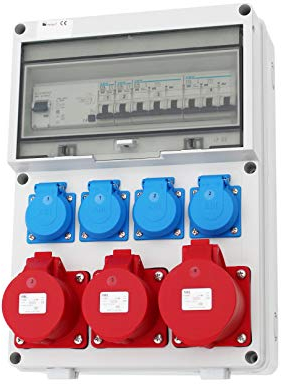 Wandverteiler FI 2x 16A + 1x 32A + 4x 230V Stromverteiler Baustromverteiler Verteiler Feuchtraumverteiler AWVT1-3V2