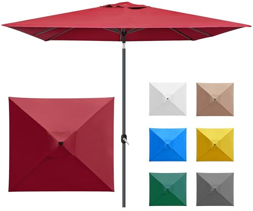 paramondo interpara Sonnenschirm aus 230 g/㎡ Polyesterfaser quadratisch 3 x 3m weinrot + Gestell anthrazit, Gartenschirm knickbar, Stabil, für Terrasse Balkon Sonnenschirm mit Kurbel, 8,8kg