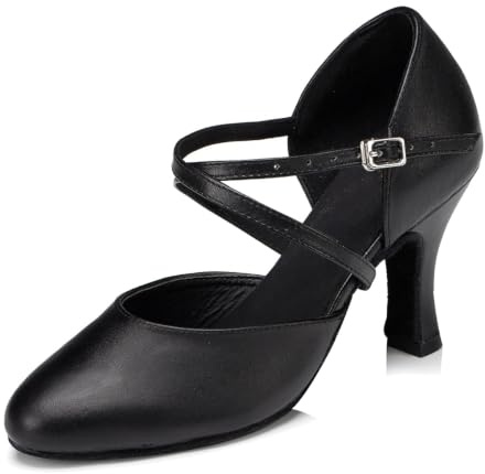 MINITOO Donna Latino Tango Ballo Salsa Danza Scarpe Chiusa Party Serata Decollete con Tacco L188 Nero 8cm Tacco EU 42
