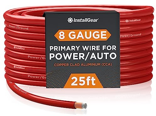 InstallGear 8 Gauge Power Wire 25ft – Copper-Clad Aluminum (8AWG) Automotive Amplifier Power & Ground Cable, Car Audio Battery/Welding 8ga