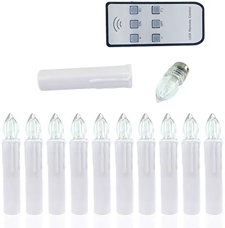 EuroFone Christmas Tree Candles, 10pcs LED Flameless Flickering Battery Taper Candles with Removable Clips/Waterproof Rings for Home Party Indoor Outdoor Xmas Trees Decor