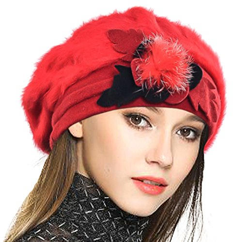 VECRY Damen Wolle Barette Angola Kleid Beanie Schädel Mützen Stricken Winter Hüte
