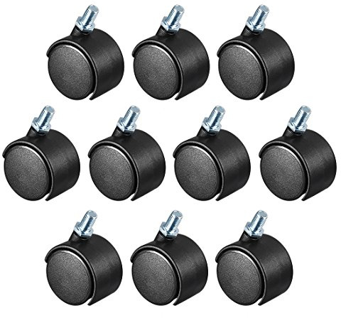 sourcing map Ruedas giratorias de 1,45 Pulgadas Rueda Doble de Nylon M8 x 15 mm Rueda giratoria de vástago roscado Negro 10 Piezas