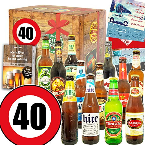 Bier Welt 12er Set - Lustige Geschenke zum 40. Geburtstag für Männer | Geschenkset mit 12 internationalen Bieren, 104-seitigem Bierbuch, Urkunden und Geschenkbox für Bierliebhaber