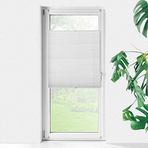 empasa Sonnenschutz Plissee ohne Bohren Sichtschutz Faltrollo Rollo für Türen in weiß, grau oder Khaki, 100 x 210 cm oder 120 x 240 cm, kürzbar