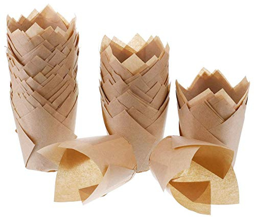 200 pirottini di carta da forno a forma di tulipano, per muffin e muffin, ideali per matrimoni, feste di compleanno, baby shower, dimensioni standard Naturale