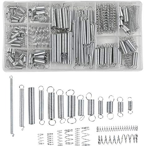 Chstarina 200pcs Druckfeder Zugfedern Federn Verzinkt Sortiment Set Spiralfeder Stahlfeder Diverse Größen im Set in Praktischer Kunststoffbox
