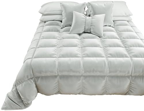 PETTI Artigiani Italiani - Trapunta in Morbido e Caldo Velluto 350 g/m², Piumone Matrimoniale, Double Face, Trapunta Matrimoniale: 260x270 cm, Grigio, 100% Made in Italy
