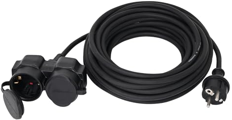YIDE Verlängerungskabel 20m mit 2 Schuko-Steckdosen Outdoor, Doppel-Verlängerung für den Außenbereich IP44, 2 Schutzkontakt Buchsen, Gummi Stromkabel außen 3500 W, 2-Fach Verteiler mit Schutzkappe