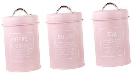 Fenteer 3pcs Kitchen Canister with Lids Metal Coffee and Tea Sugar Jars Bottles Containers for Home Decoration, Pink