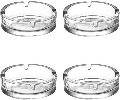 4x Glass Ashtray. Cigarette Grove Stackable. (105 mm)