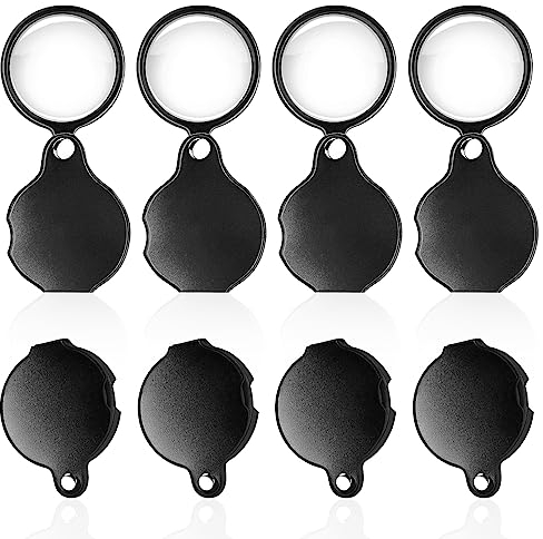 GZkushi 8 Stück Mini Lupe Licht Lupen Glas Leselupe 5 Fach Vergrößerung mit Drehbar Schutztasche Holster für Lesen Karten Etiketten Basteln Insekten