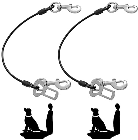 Dog Seat Belt Harness for Car,2pcs Dog Seatbelt of Coated Wire Leash Safety Restraint,No Chew Tether Cable Vehicle Dogs Accessories,Double Clips & Latch (2 Pack Black, 32 inch/80 CM)