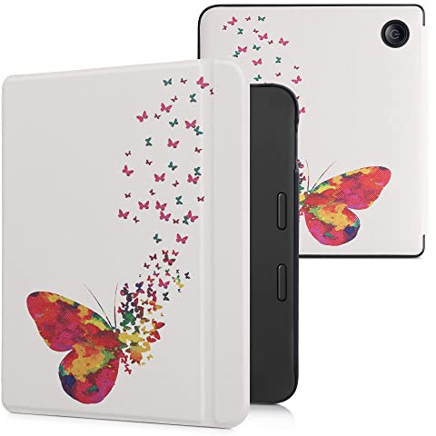 kwmobile Schutzhülle für Tolino Vision 6 Hülle - eReader Flip Case mit Auto Sleep Funktion - Schmetterling Schwarm mit Mehrfarbig Pink Weiß