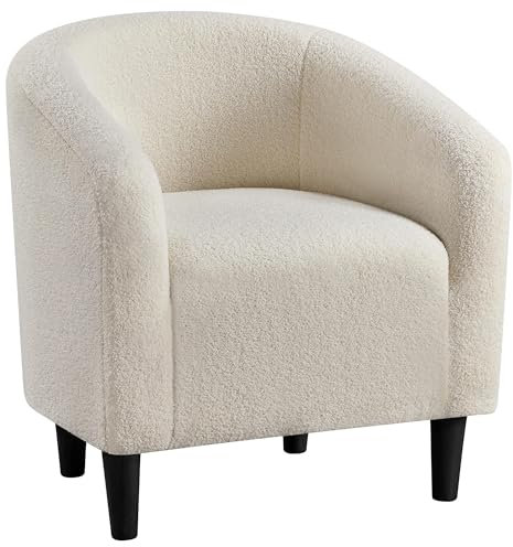 Yaheetech Tub Chair, Fuzzy Accent Armchair Sherpa Fabric Club Chair Boucle Barrel Chair Upholstered for Living Room Office Reception Cafe Bar, Ivory