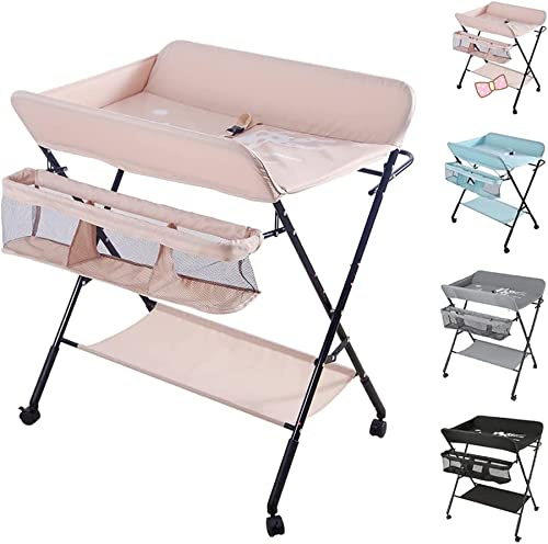 Table à langer pliable antibactérienne, table de massage avec poches filet, peu encombrante (80 x 66 x 98 cm - rose)