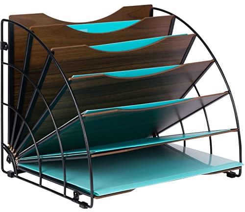 Dasher Products Fächerförmiger Schreibtisch-Organizer, 6 Fächer mit holzgemusterten Regalen, Schreibtisch-Organizer für Bürobedarf zur Aufbewahrung von Papier, Rechnungen, Briefen