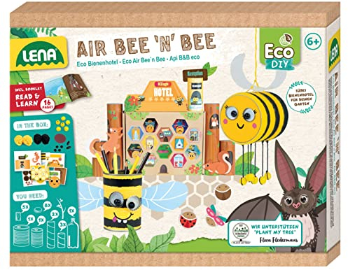Lena 42832 Eco Bastelset Air Bee'n'Bee, Set mit Biene, Stifthalter und Insektenhotel aus Papierbögen Haushaltsgegenständen, Klebeset für Jungen Mädchen, Papierbasteln Kinder, Mittel