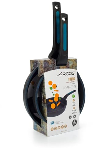 Arcos Sartenes Antiadherentes 20/24 cm - Aluminio Fundido, Asas Silicona, Ahorro Energético, Compatible con Inducción y Lavavajillas, Serie Thera, Negro/Azul