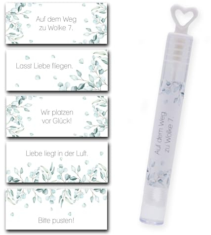 younikat Seifenblasen-Aufkleber Hochzeit Eukalyptus Liebe in der Luft - 50 Stück - 5 x 2 cm - Seifenblasen Hochzeit Stilvoll Dekoration Geschenk I dv1182