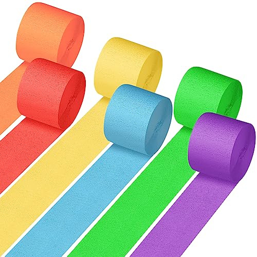 AUAUY 6 Rollen Krepppapier Band, Krepppapier Bunt, Regenbogen Kreppbänder, DIY Papier Streamer, Krepp Papier für Partys, Geburtstage, Hochzeiten, Partyfeiern, Farbiges Abdeckband (4,5cm x 25m/Rolle)