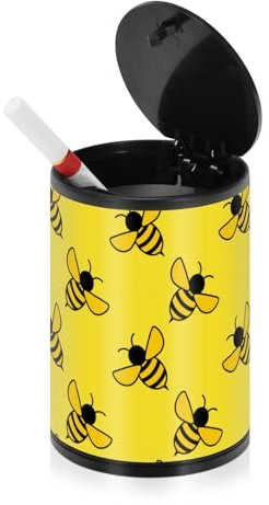 Yellow Bees Patio Aschenbecher für Zigaretten mit Deckel, geruchsdicht, Edelstahl, tragbar, rauchfrei, Autozubehör, Aschenbecher für den Außenbereich