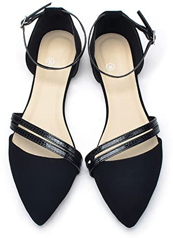 Dernolsea Womens Pointed Toe Ballet Flats Pumps with Ankle Strap Black Size 5