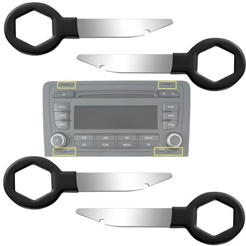 TUZHE Autoradio Entriegelungswerkzeug Radio Ausbau Werkzeug Autoradio Ausbauwerkzeug Für VW Audi Seat Skoda Mercedes Benz A3 A4 T5 Golf 2 DIN Entriegelungsschlüssel (4 Stück)
